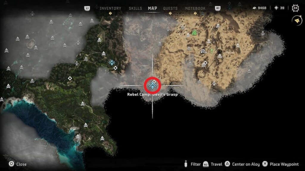 Emplacements des camps rebelles Horizon Forbidden West