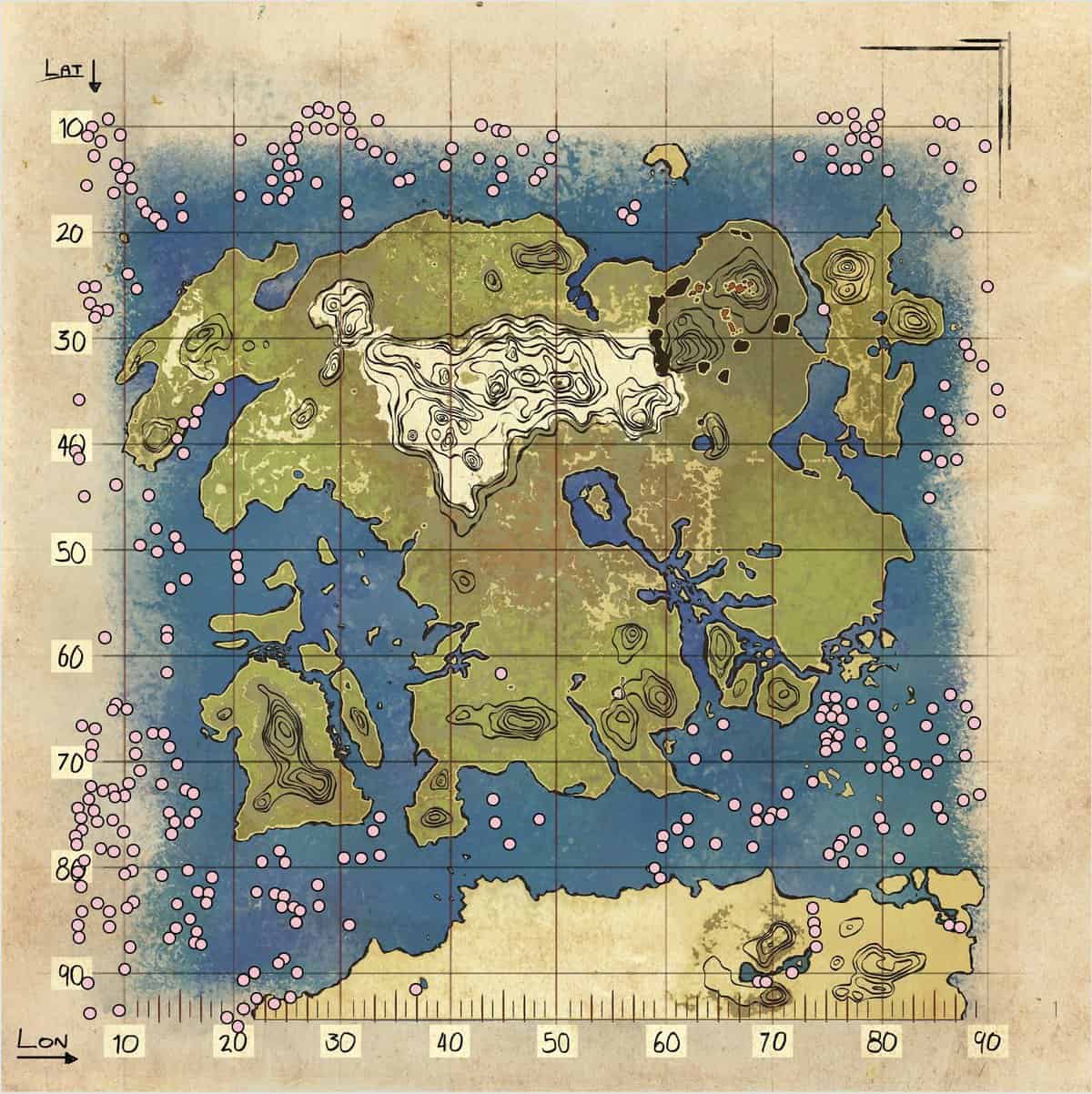 Emplacements du pétrole, de la silice et de la perle noire d'Ark Lost Island