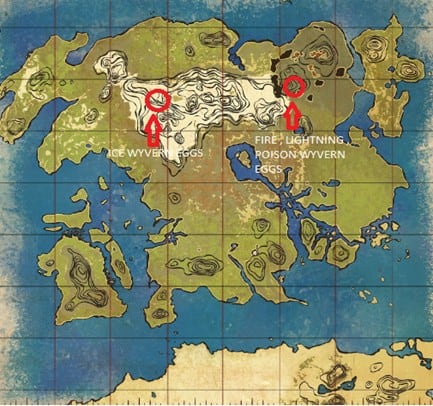 Emplacements des œufs de wyverne de l'île perdue de l'arche