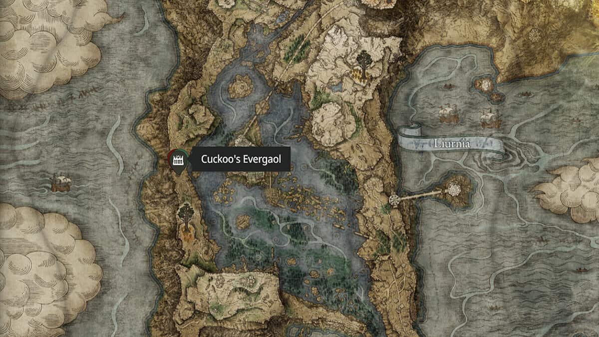 Carte de localisation de l'Evergaol d'Elden Ring Cuckoo