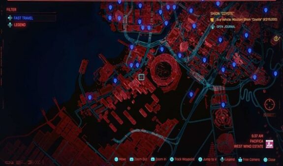 Terme de données de voyage rapide Cyberpunk 2077 Pacifica 