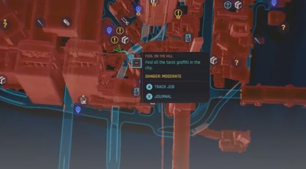 Emplacements des graffitis sur les cartes de tarot Cyberpunk 2077