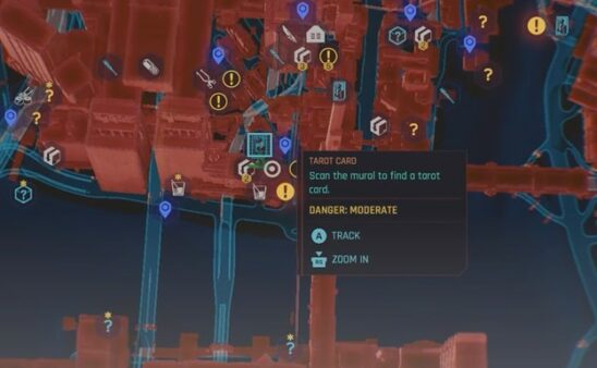 Emplacements des graffitis sur les cartes de tarot Cyberpunk 2077