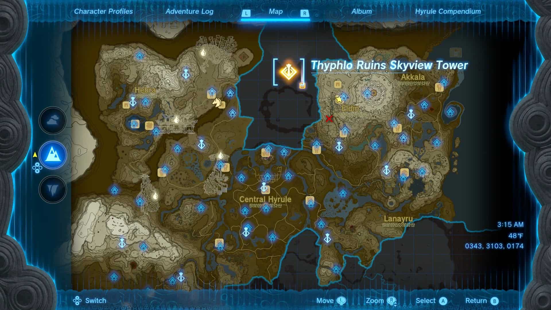 zelda : emplacement de la tour Skyview des ruines de Thyphlo