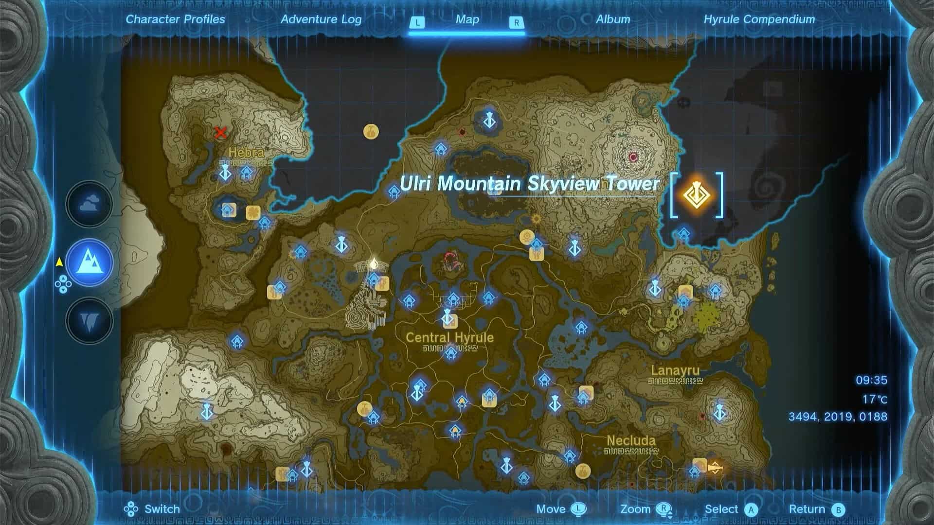 zelda : emplacement de la tour Ulri Mountain Skyview totk