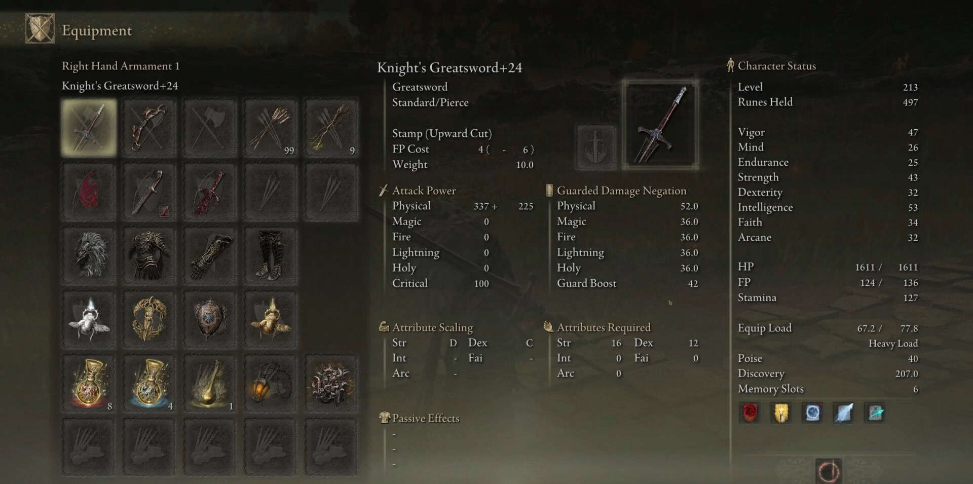 Statistiques de l'espadon du chevalier