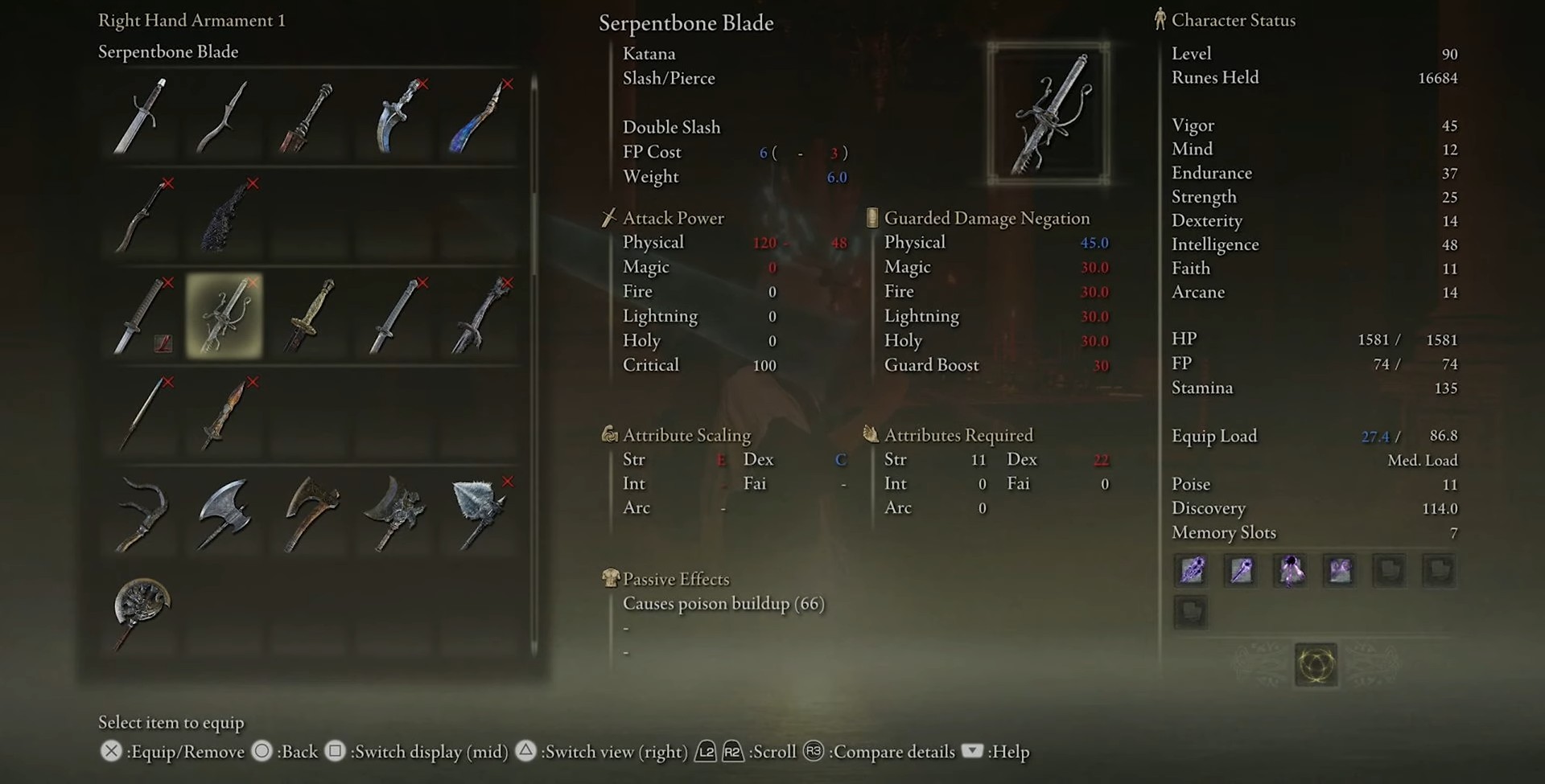 Statistiques de la lame en os de serpent
