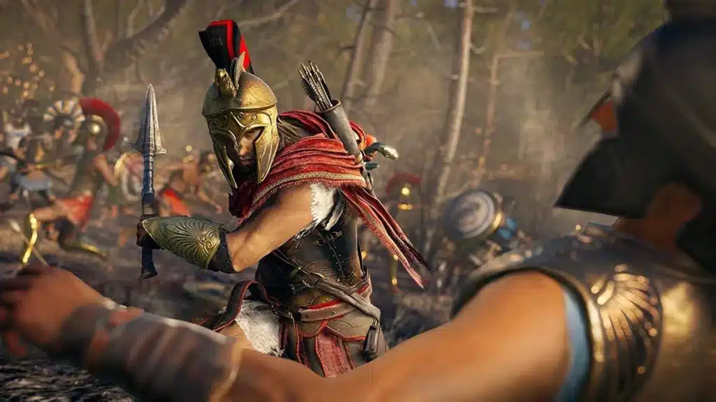 Mercenaire affrontant des soldats grecs dans Assassin's Creed Odyssey