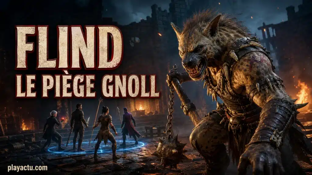 Flind, seigneur de guerre gnoll, face à un groupe d'aventuriers dans Baldur's Gate 3