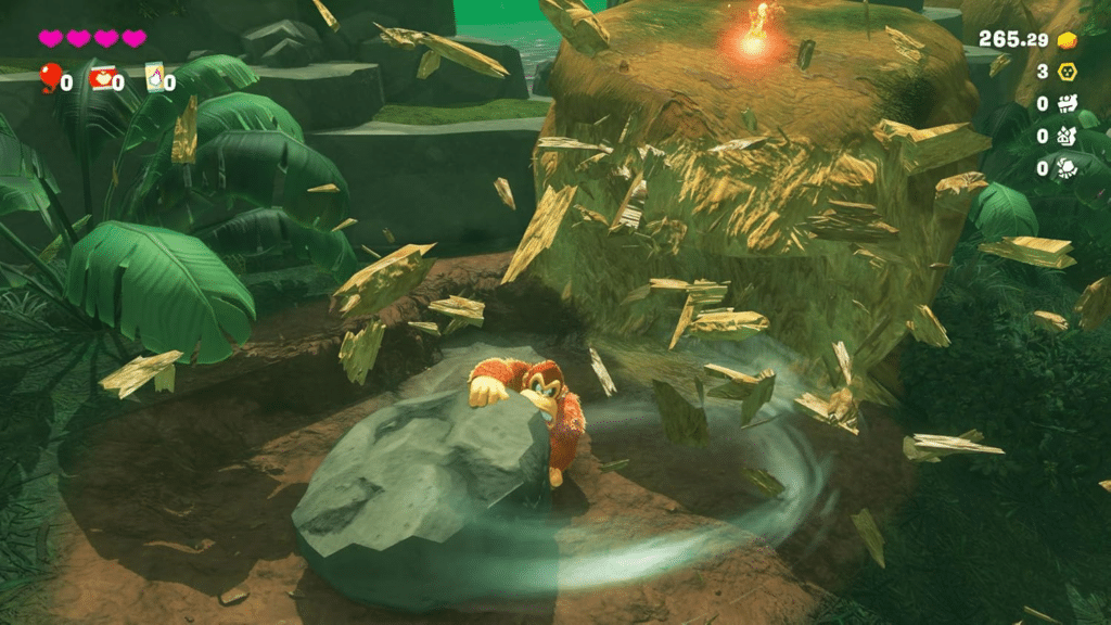 Donkey Kong détruit le terrain dans Donkey Kong Bananza