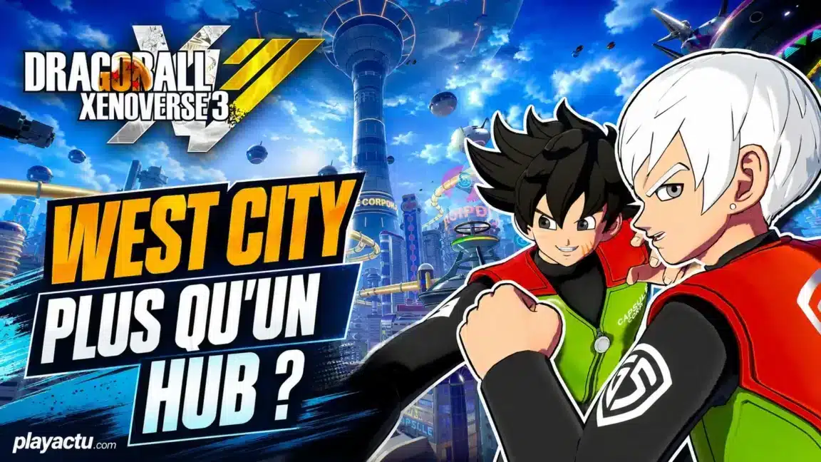 Montage éditorial Xenoverse 3 : West City, plus qu'un hub ?, avec la ville et deux combattants