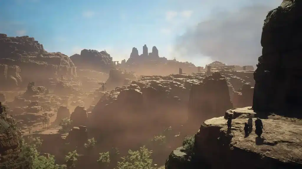 Groupe de Pions traversant un canyon de Dragon's Dogma 2