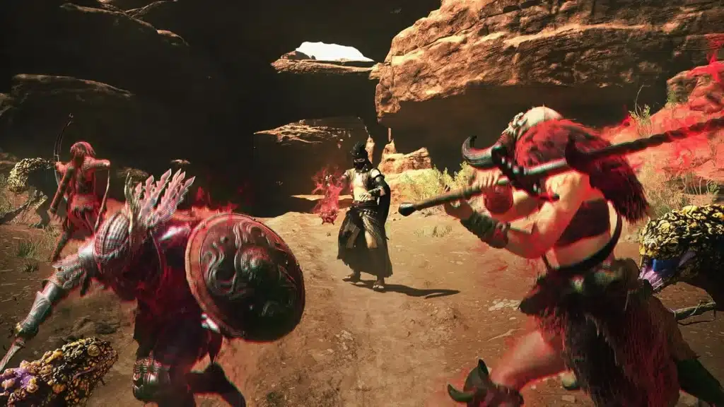 Groupe affrontant des ennemis dans un canyon de Dragon's Dogma 2