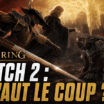 Montage Elden Ring sur Switch 2 : un Sans-eclat en combat devant l'Arbre-Monde