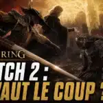 Montage Elden Ring sur Switch 2 : un Sans-eclat en combat devant l'Arbre-Monde