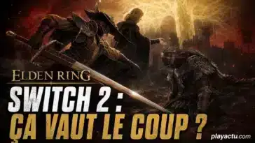 Montage Elden Ring sur Switch 2 : un Sans-eclat en combat devant l'Arbre-Monde