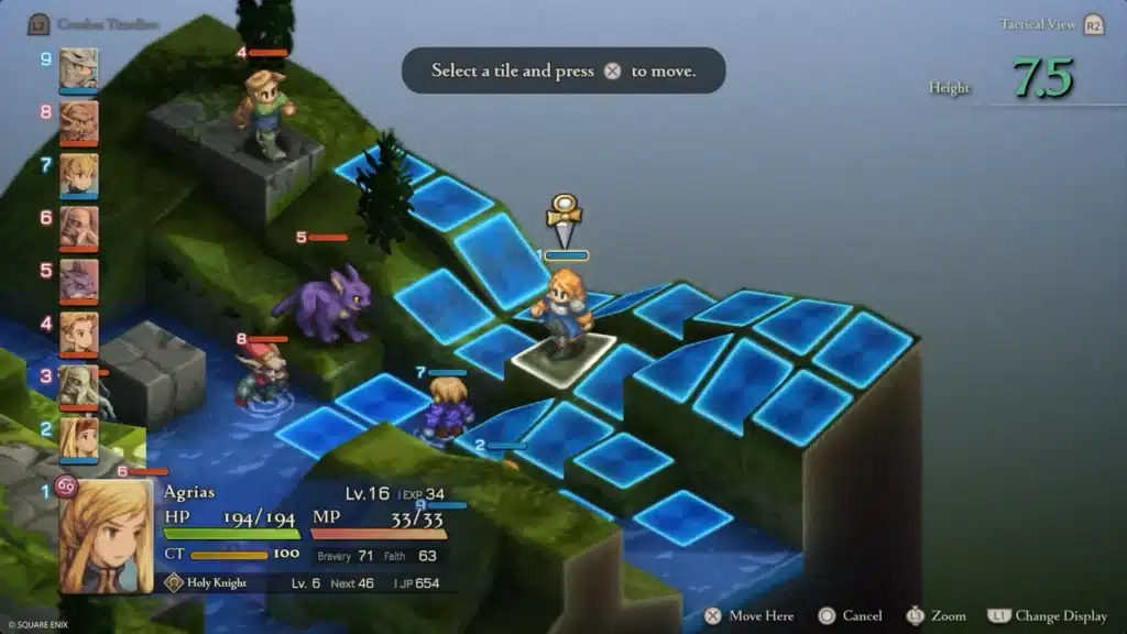 Combat tactique sur grille avec différence de hauteur dans Final Fantasy Tactics