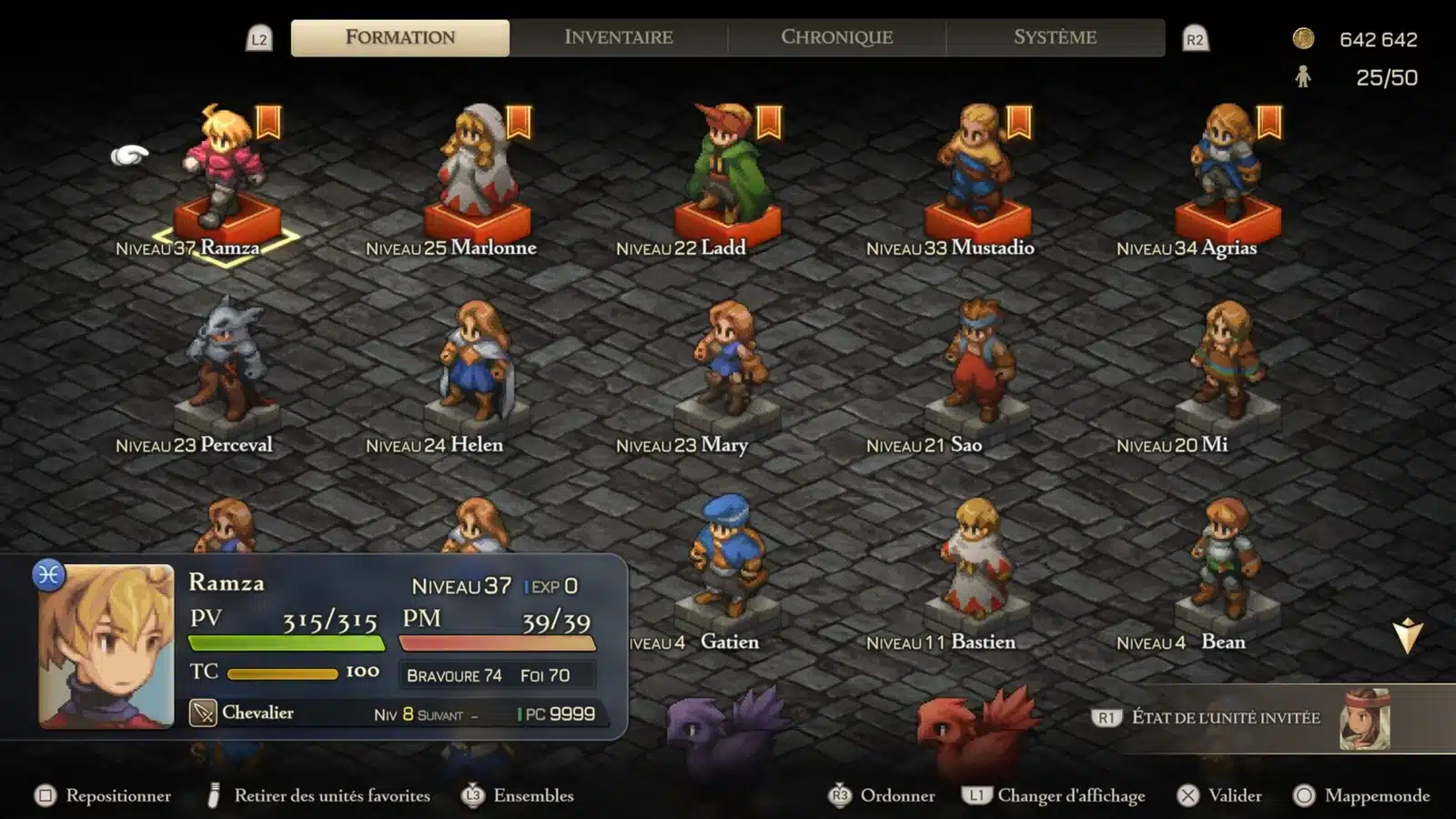 Écran de formation d’une escouade dans Final Fantasy Tactics The Ivalice Chronicles