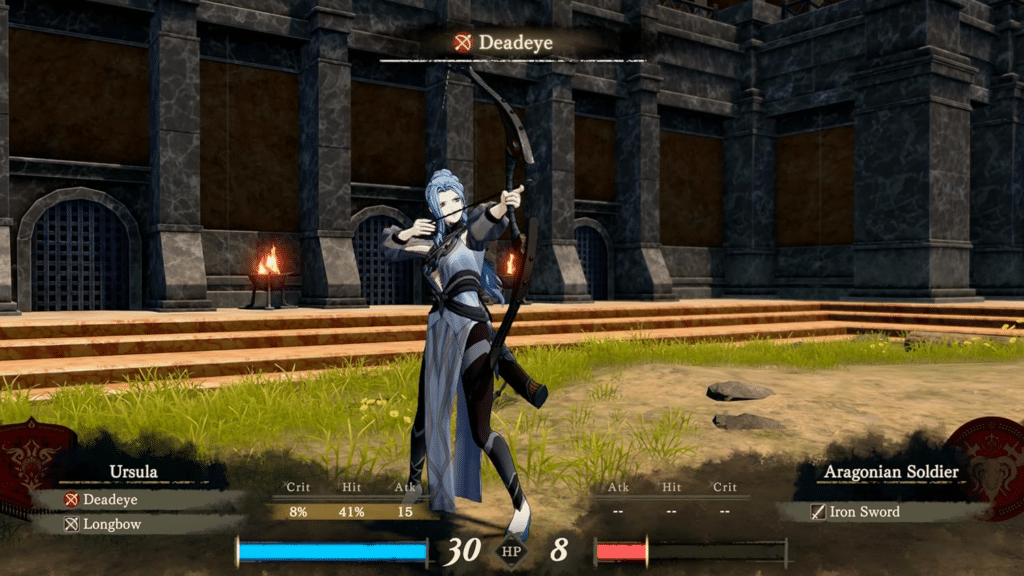 Ursula utilise Deadeye dans Fire Emblem: Fortune's Weave