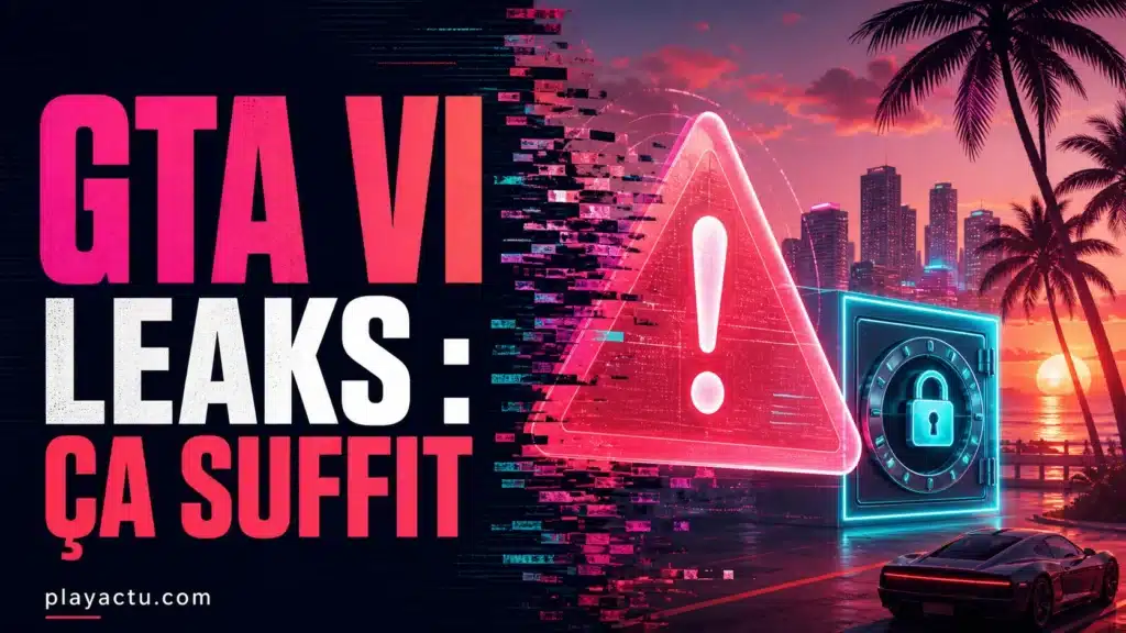Illustration éditoriale GTA VI avec alerte numérique et cadenas