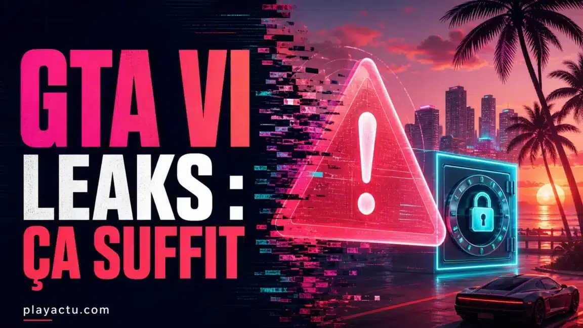 Illustration éditoriale GTA VI avec alerte numérique et cadenas