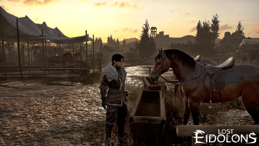 Eden et son cheval dans un campement de Lost Eidolons