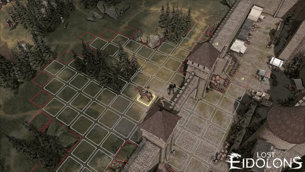Carte de combat tactique quadrillée dans Lost Eidolons