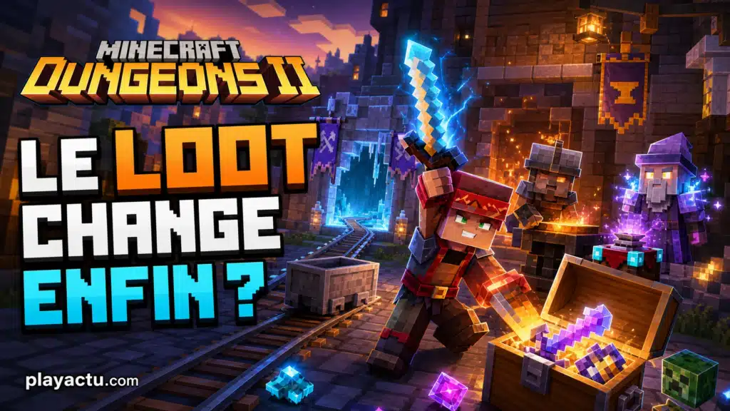 Montage éditorial Minecraft Dungeons II sur Brave Haven, le forgeron et le loot