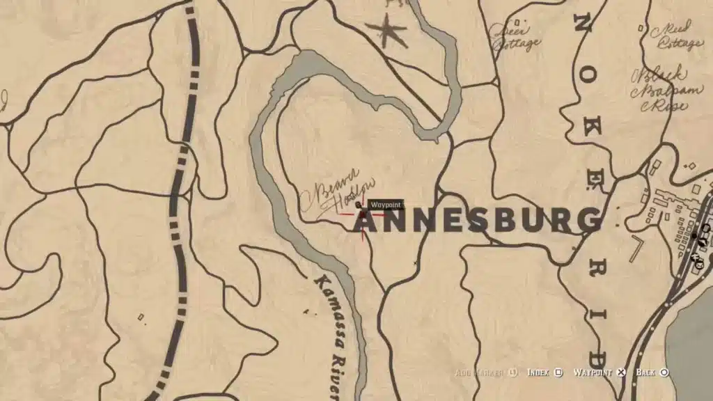 Carte indiquant l’emplacement de Beaver Hollow dans Red Dead Redemption 2