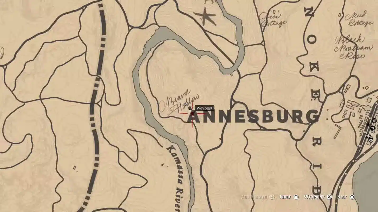 Carte indiquant l’emplacement de Beaver Hollow dans Red Dead Redemption 2