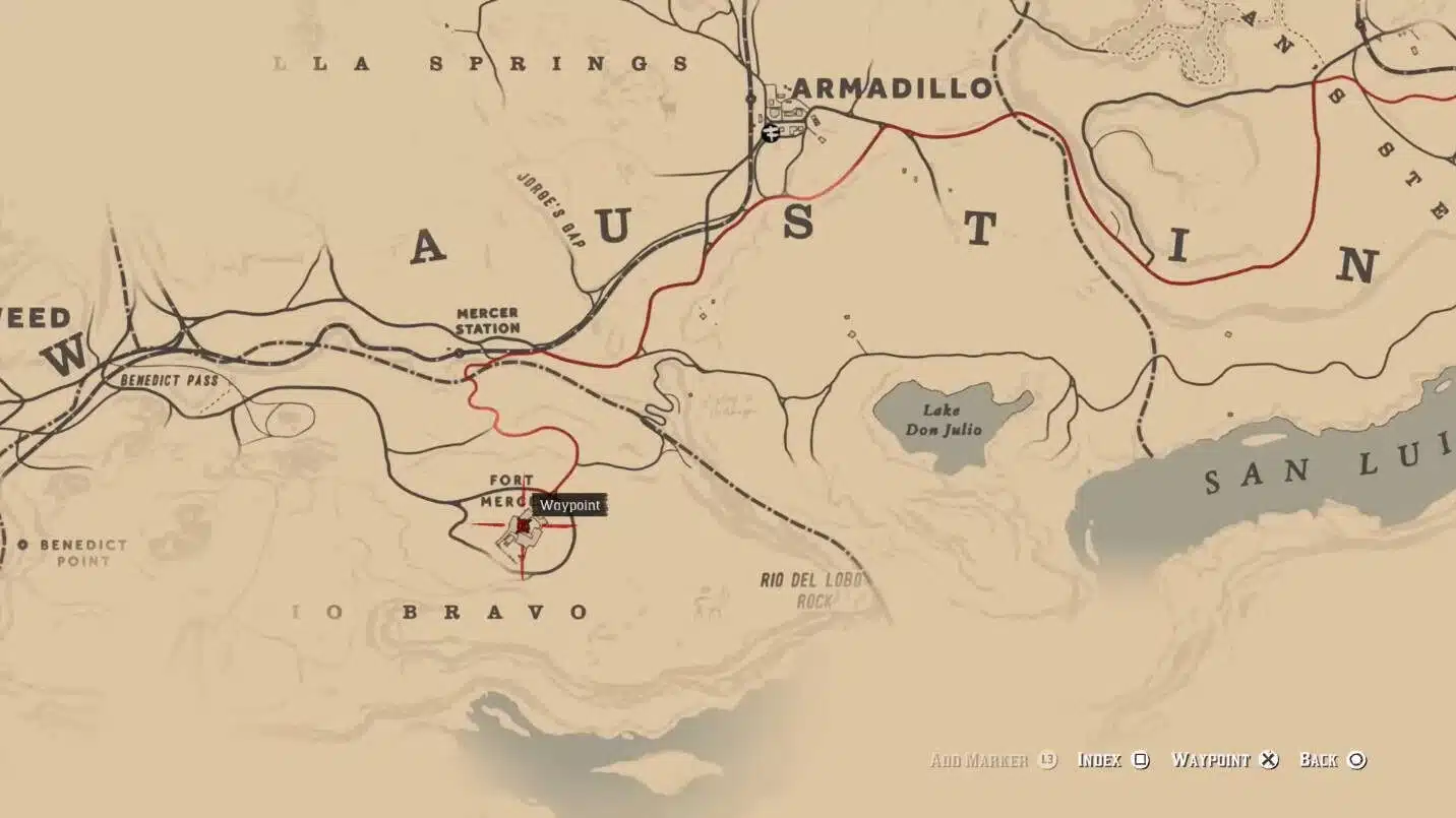 Carte indiquant l’emplacement de Fort Mercer dans Red Dead Redemption 2