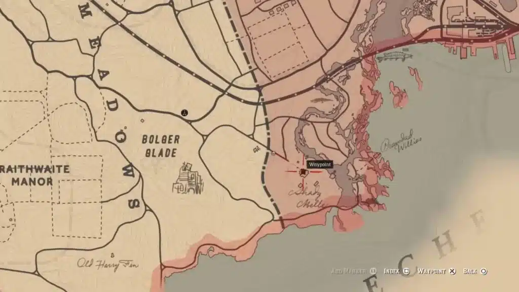 Carte indiquant l’emplacement de Shady Belle dans Red Dead Redemption 2