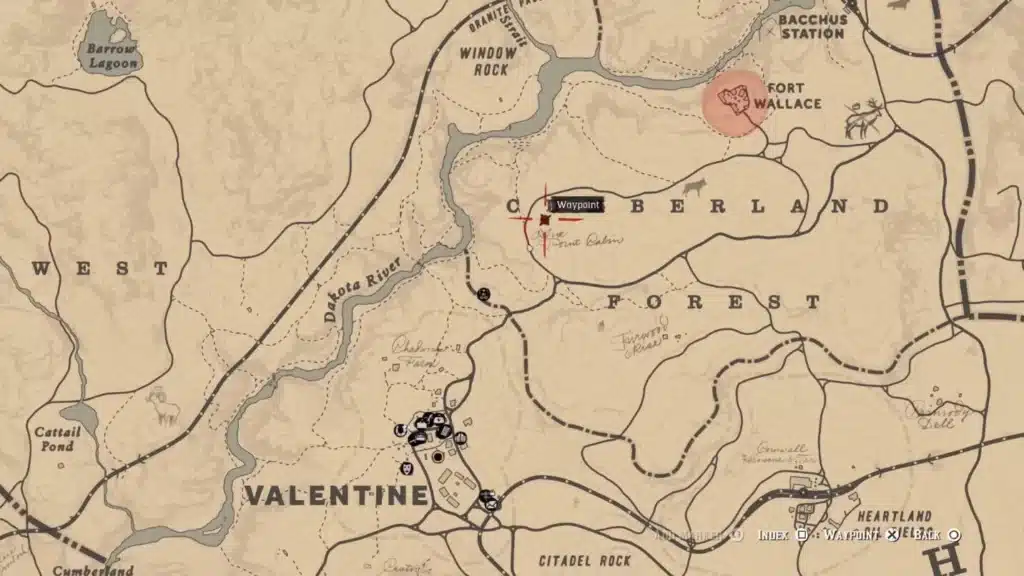Carte indiquant l’emplacement de Six Point Cabin dans Red Dead Redemption 2