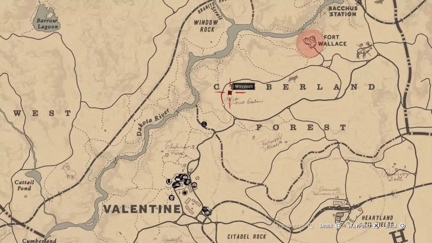 Carte indiquant l’emplacement de Six Point Cabin dans Red Dead Redemption 2