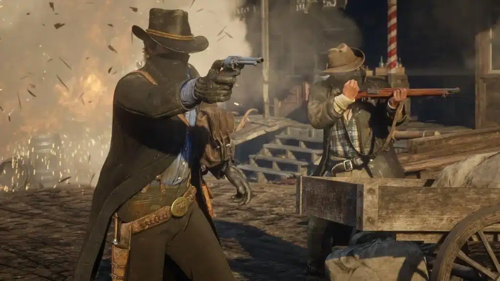Deux hors-la-loi échangent des tirs dans Red Dead Redemption 2