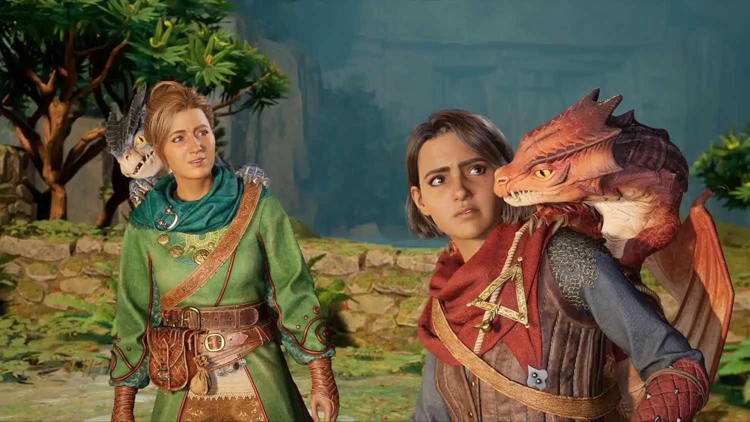 Mio et Zoe accompagnées de petits dragons dans le monde fantasy de Split Fiction
