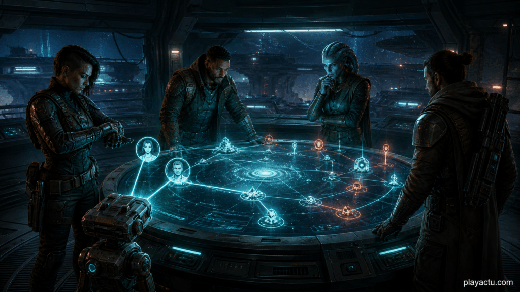 Illustration originale de la base tactique de Star Wars Zero Company et de sa carte holographique