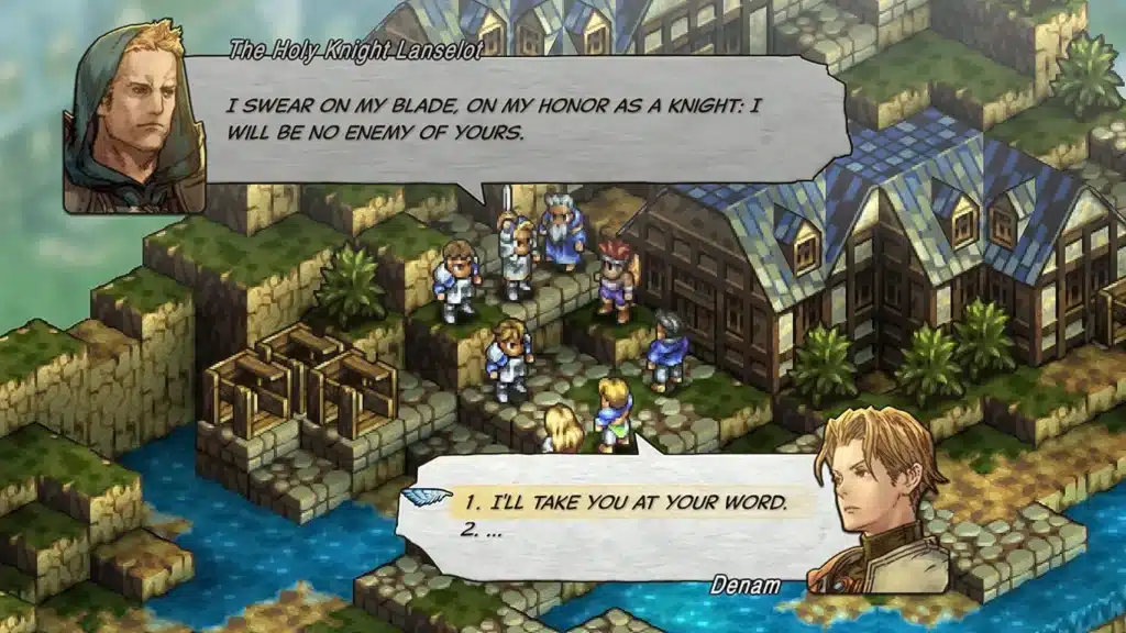 Dialogue à choix entre Denam et Lanselot dans Tactics Ogre Reborn