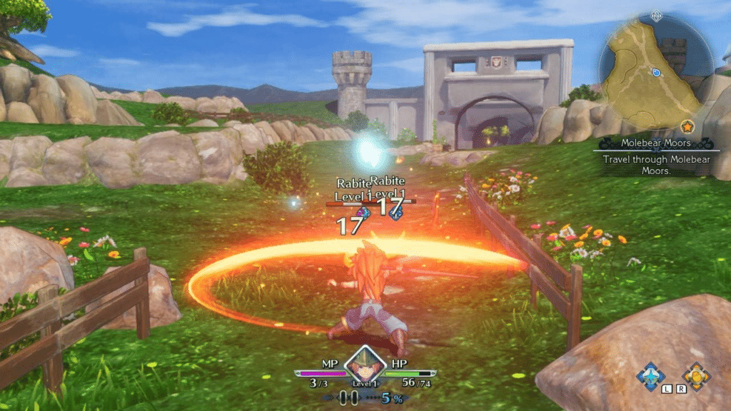 Combat en temps réel contre un Rabite dans Trials of Mana