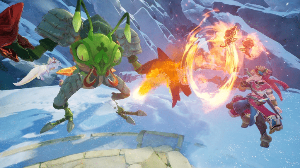 Val utilise une attaque élémentaire contre un monstre dans Visions of Mana
