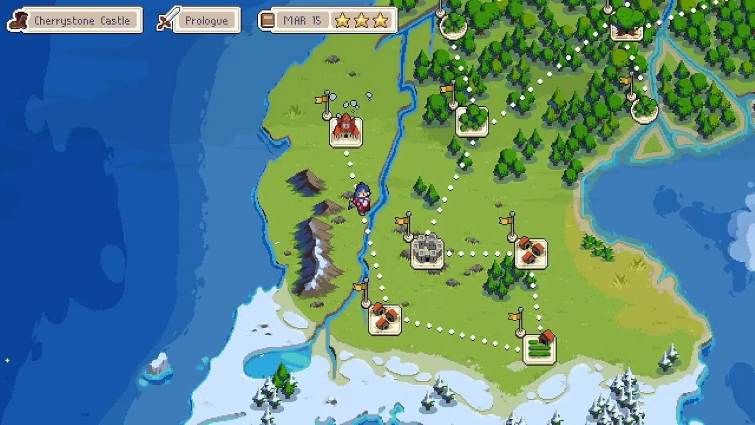 Carte de campagne de Wargroove avec missions et chemins