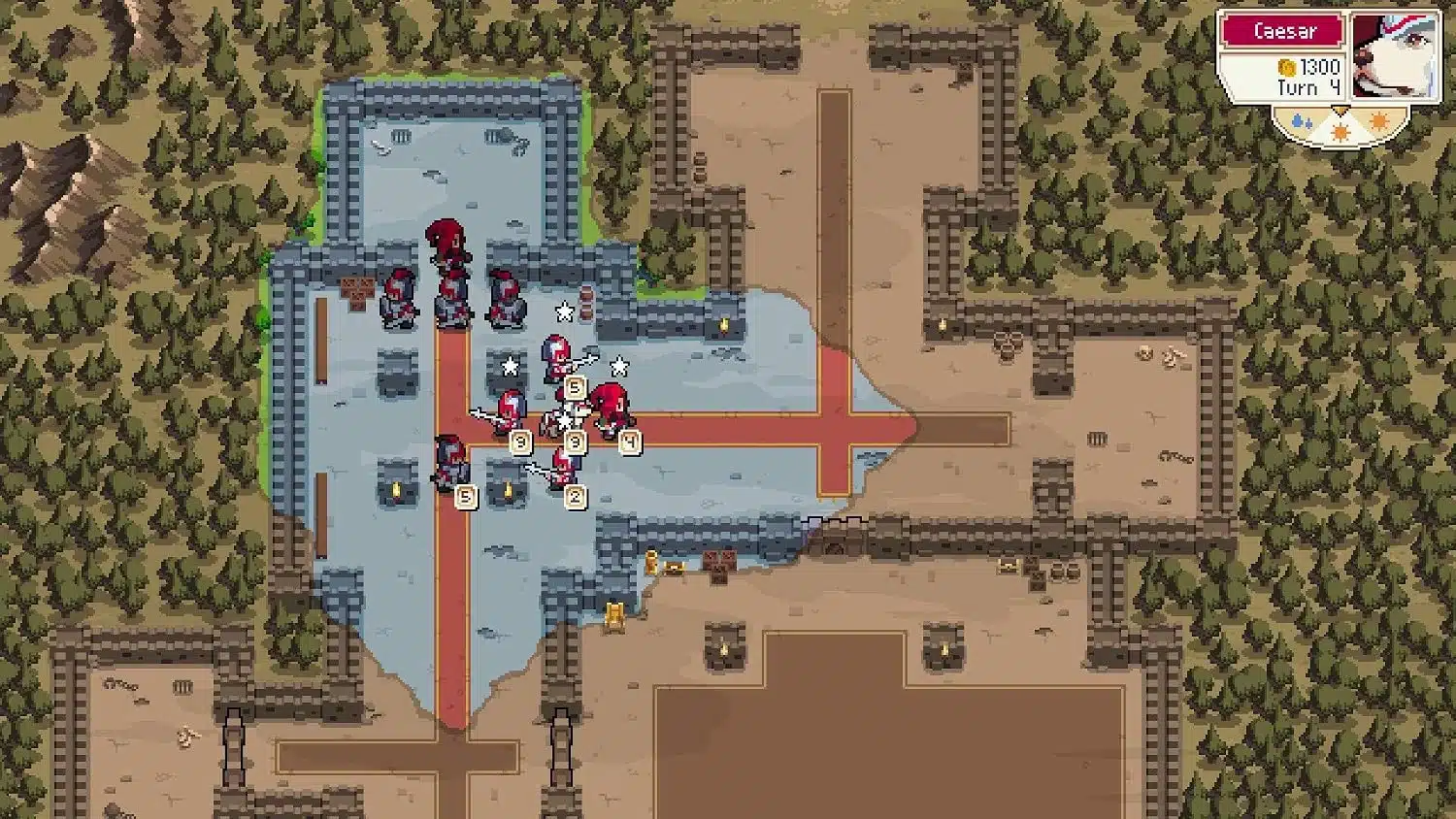 Bataille tactique de Wargroove sur une carte de château