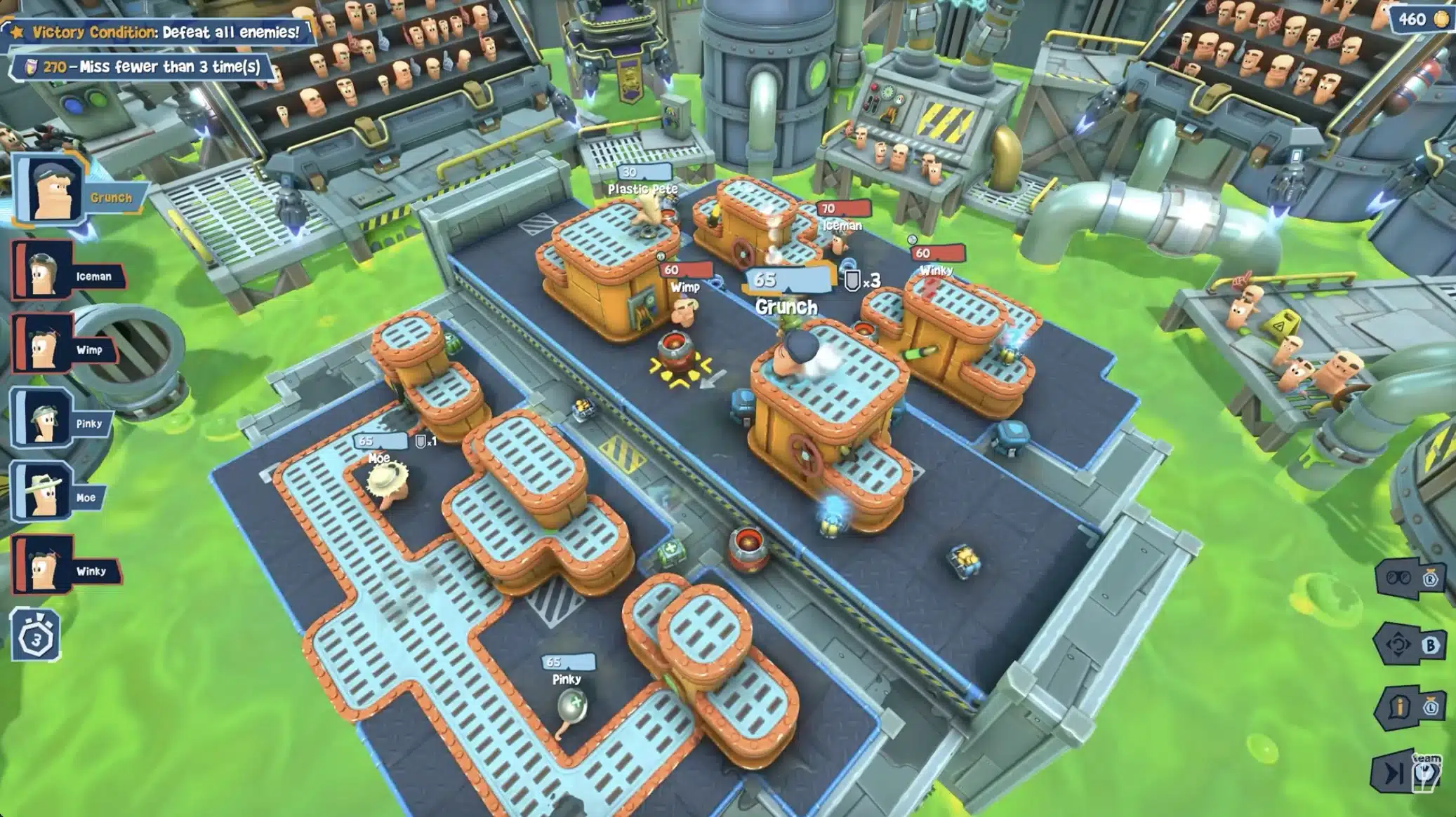 Petite arène industrielle et destructible dans Worms Galactic Tactics