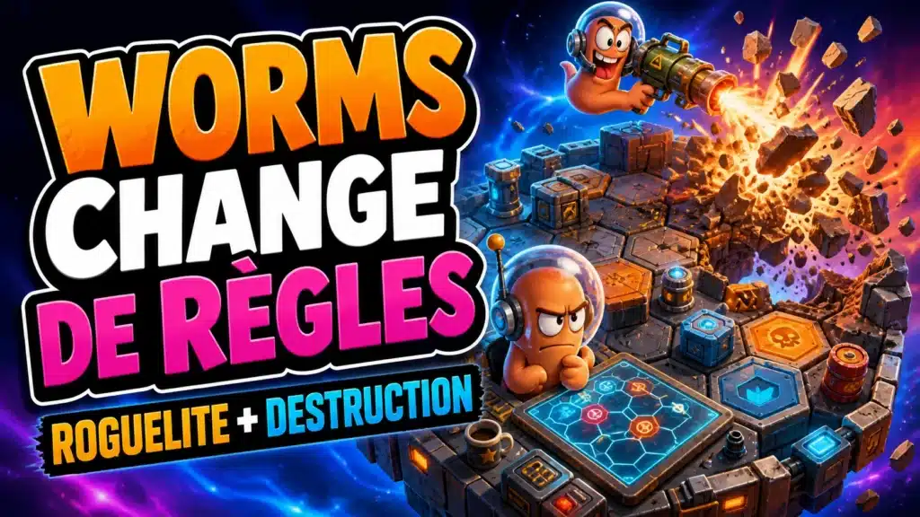Montage éditorial montrant des vers tactiques et une arène spatiale destructible