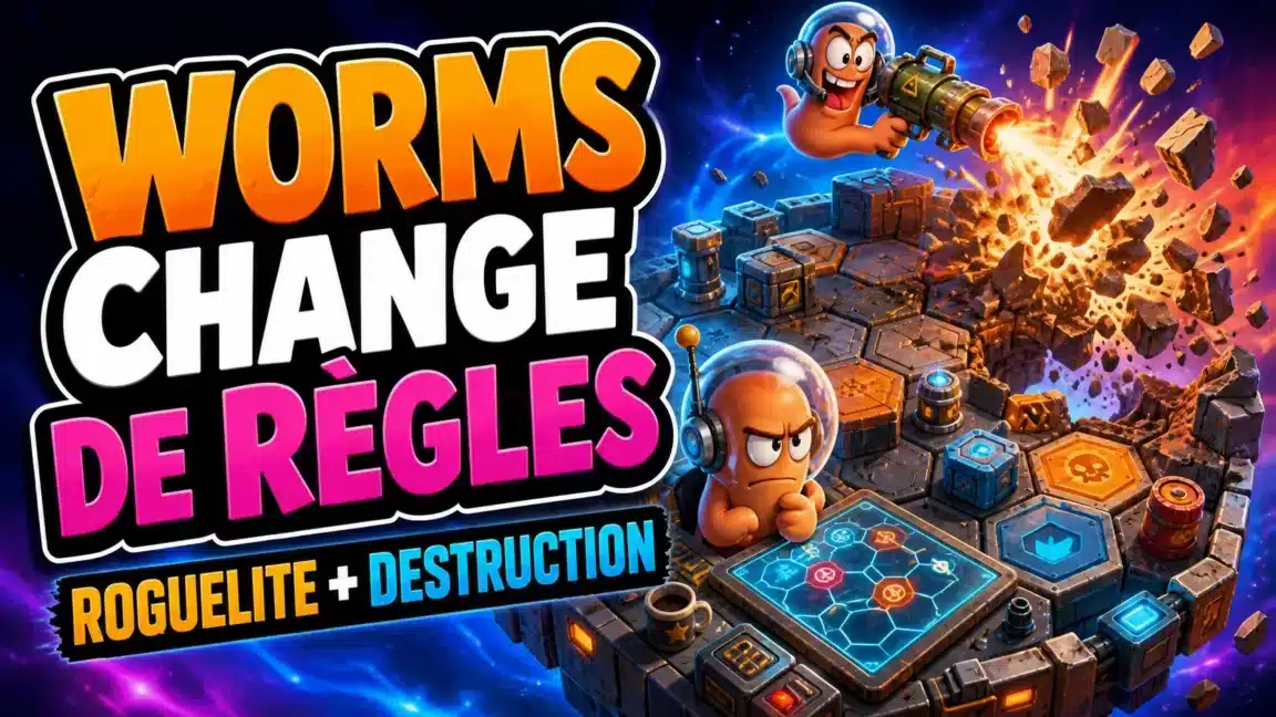 Montage éditorial montrant des vers tactiques et une arène spatiale destructible