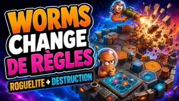 Montage éditorial montrant des vers tactiques et une arène spatiale destructible