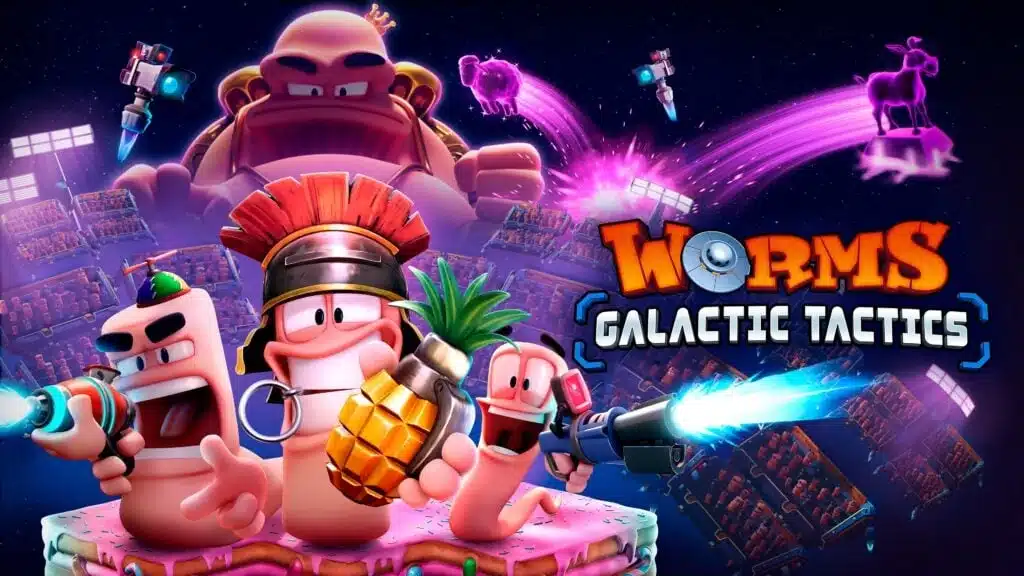 Visuel officiel de Worms Galactic Tactics avec les vers et leurs armes