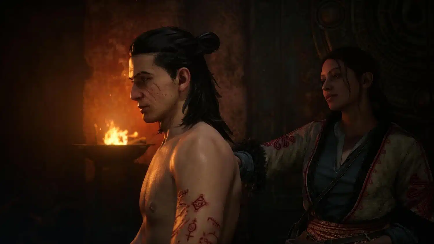 Coen porte des marques rituelles lors d'une scène de The Blood of Dawnwalker