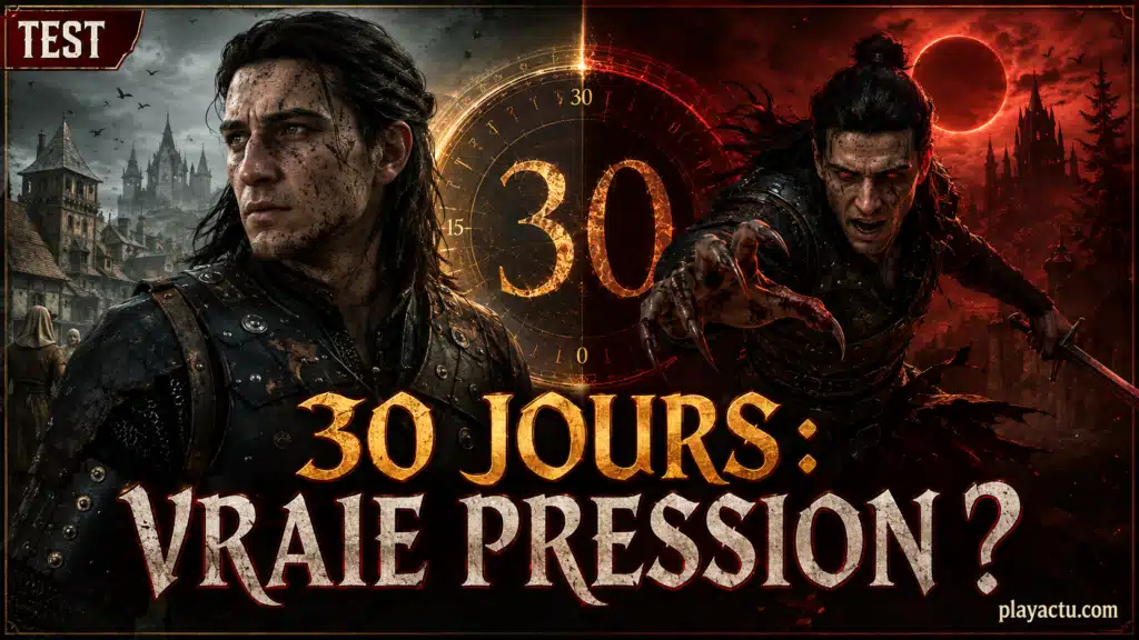 Montage éditorial opposant Coen humain et vampire autour du compte à rebours de 30 jours