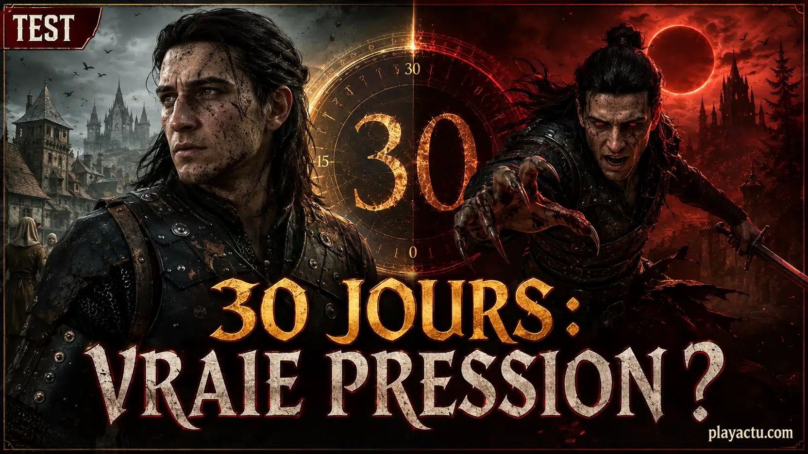 Montage éditorial opposant Coen humain et vampire autour du compte à rebours de 30 jours